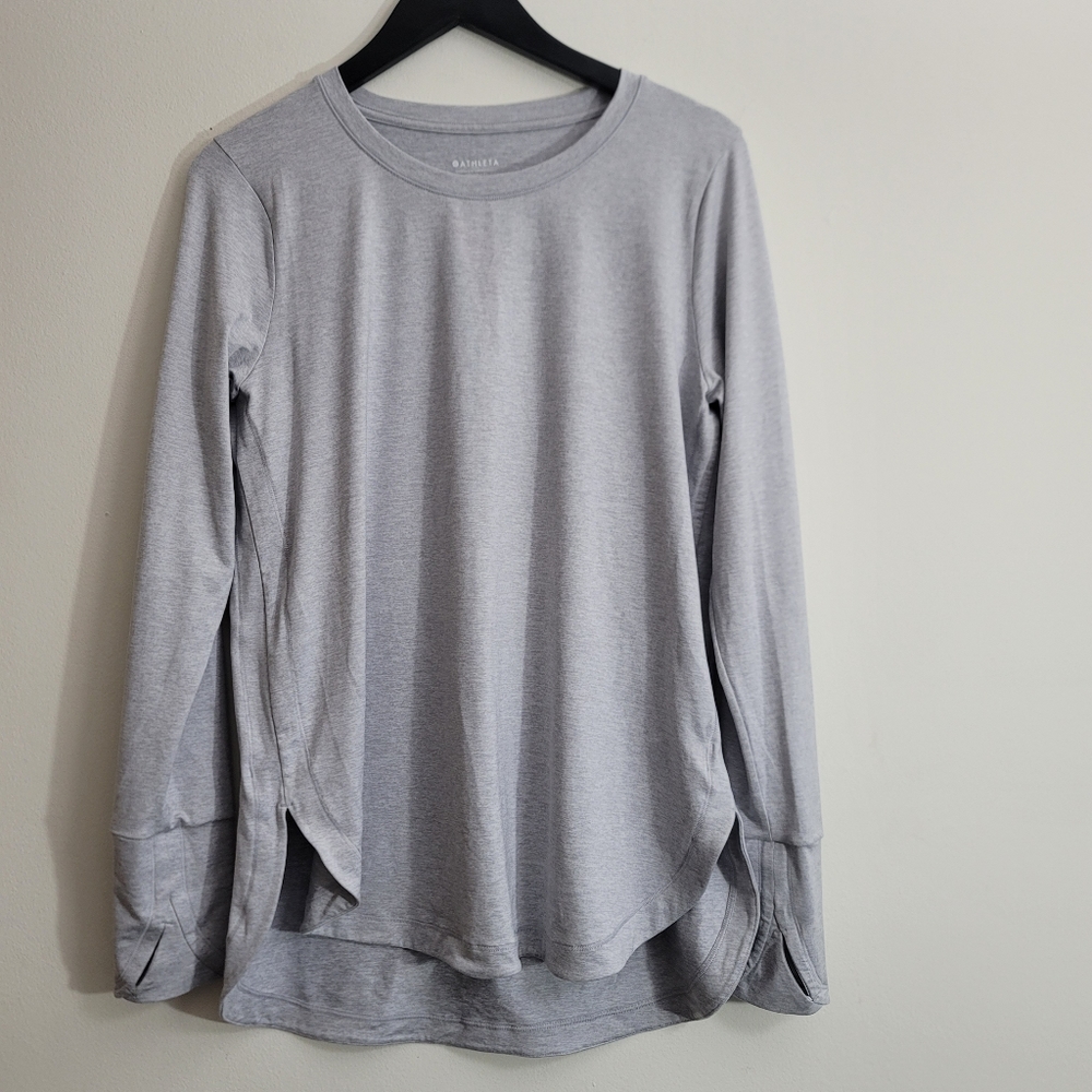 Athleta Uptempo Long Sleeve Thumbhole High-low Top Size LT Light Gray - Picture 4 of 14